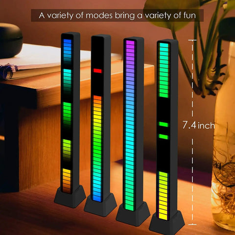 RGB Rechargeable Sound Control Lights With Voice Activated Music Rhythm, set of four 7.4-inch ambient LED mood lights on table