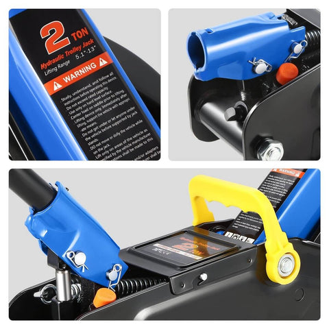 Low Profile Hydraulic Trolley Floor Jack 2 Ton Capacity 4000 Lbs With Lift Range From 5.1 To 13 Inches, close-up view