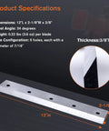 Two Pack 12 Inch Wood Chipper Blades Replacement Bevels For DK2 And Power King Chippers OPC506 OPC506E OPC566E OPC504, side view