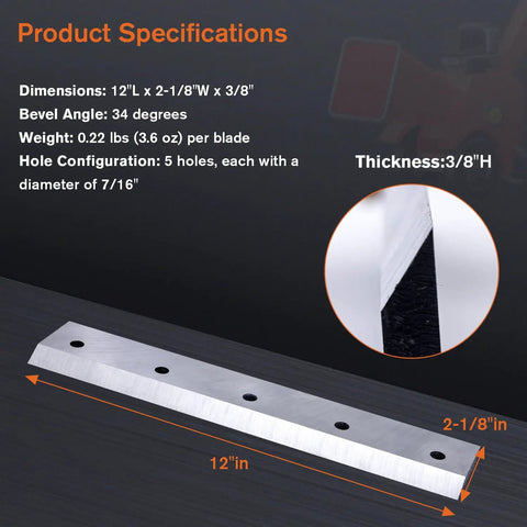 Two Pack 12 Inch Wood Chipper Blades Replacement Bevels For DK2 And Power King Chippers OPC506 OPC506E OPC566E OPC504, side view