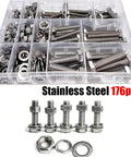 176 Piece Stainless Steel Heavy Duty Hex Bolt And Nut Kit With Fully Threaded M6 M8 M10 Bolts For Home DIY And Machinery Projects, Versatile Automotive And Tool Room Set, assorted sizes in organizer