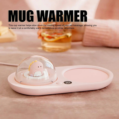 Smart Mug Warmer With Three Heat Levels And 20W Power To Keep Your Favorite Sips Piping Hot featuring a cute dinosaur diffuser.