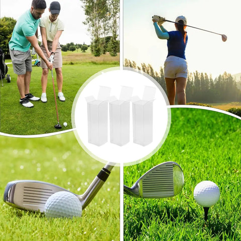 Three Piece Golf Ball Display Case Set, Durable Plastic Ball Storage Boxes For Easy Transport on a green grass golf course background