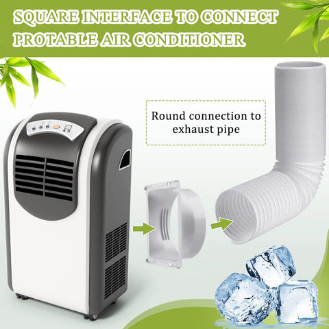 Portable Air Conditioner Exhaust Hose, 80 Inch Long, 5.9 Inch Diameter with square connector next to air conditioner unit