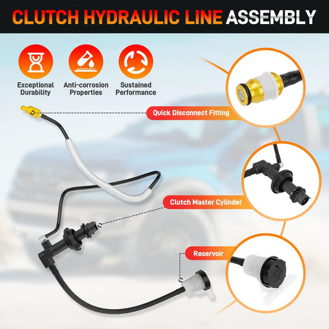 Ford Ranger Clutch Master Cylinder Slave Cylinder And Line Assembly Plug And Play Pre Filled For 2.3L 2.5L 3.0L 4.0L Ranger And Explorer Mazda B2300 B2500 B3000 B4000 Navajo Pickup Replacement CC649032 PM0720