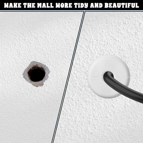 White wall cable grommet installed with black cable passing through wall hole
