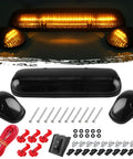 Three Piece Smoked Amber Cab Roof Marker Lights Kit With 30 LED For 2002 To 2007 Chevy Silverado And GMC Sierra Trucks Cab Lights Replacement For 1500 1500HD 2500 2500HD 3500 Models with on/off switch and installation parts