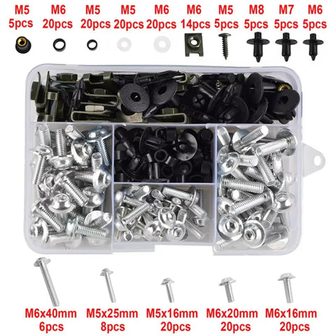 For CB125R CB250R CB300R CB400X CB500X Bike Ready Motorcycle Fairing Bolts Kit Nut Clips Screw Assortment 195Pcs Stainless Steel Hardware Set Built For Your Ride Fast Silver, kit parts in organizer