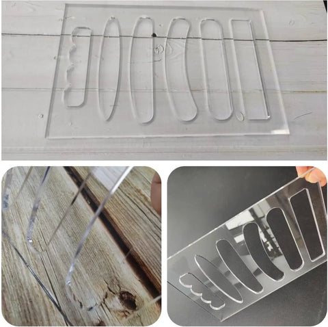 Top Shelf 6 In 1 Board Handle Router Template For Woodworking Pros Premium Clear Acrylic Inlay Guide with varied routing sizes.