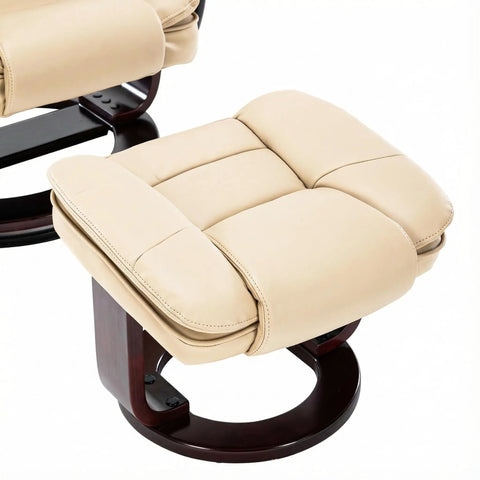 Swivel Recliner With Ottoman And Wood Base In PU Leather Ultra Plush Double Foam For Cozy Comfort Footrest 360 Degree Swivel
