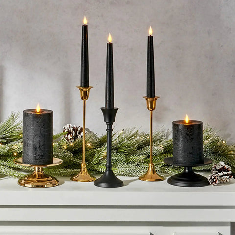 Real Wax Black Flameless Pillar Candles Set Of 3 With Remote Timer Battery Operated LED Candles 3 Inch Diameter Realistic Flickering Flame For Cozy Farmhouse Decor