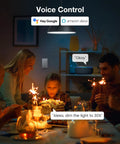 Family celebrating with cake, Single Pole Smart Dimmer Switch With Neutral Wire Required 2.4GHz WiFi Works With Alexa Google Home visible