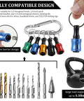 One Quarter Inch Hex Bit Holder Keychain Kit With Quick Change System showing colorful aluminum alloy carabiners and bits