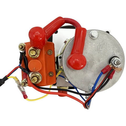 Dinenovate 12V Small Hydraulic Power Unit 800W Single Valve Pump Station With 6L Tank, showcasing electric connections and components.