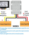 Workhorse DC 8V To 40V Step Down Voltage Converter with wiring diagram for proper input and output connections.