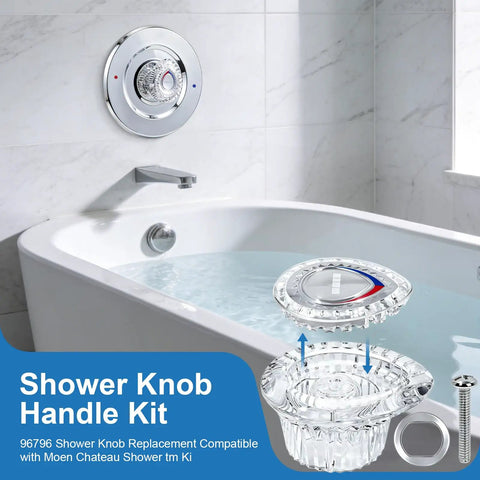 Shower Knob Replacement Kit For Chateau Trim, Fits 1225 Cartridge, bathroom tub and shower handle installation, chrome finish