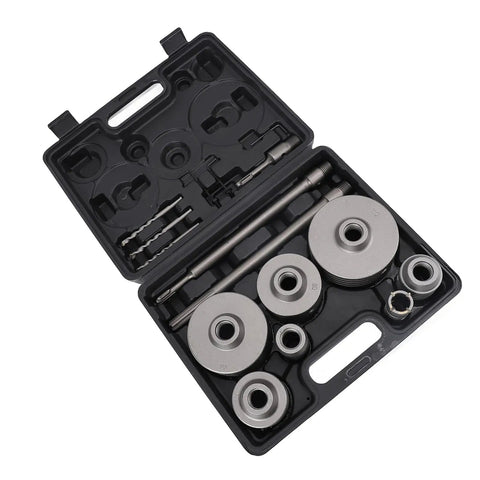 Get This Rock Solid Aramox Hole Saw Kit For Concrete Jobs With Seven Tungsten Steel Sizes From 30 Mm To 110 Mm And An Sds Plus Shank Making Masonry Tasks Way Easier And Faster For Your Next Big Build Or Repair Job At Home. open case with tungsten steel hole saw set and SDS Plus shank