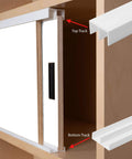 Half Inch Panel Sliding Door Track 48 Inch Long White Plastic Upper and Lower Set Fits Half Inch Thick Panels installed on cabinet