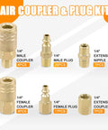 60 Piece One Quarter Inch NPT Air Tool Fittings Kit with Quick Connect Couplers, Plugs, Nipples, and Tape for Compressors