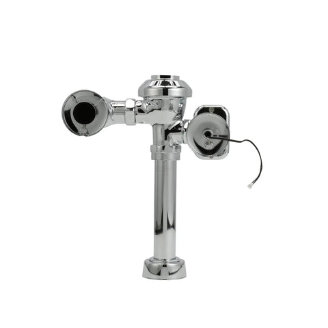 Heavy Duty Exposed Hardwired Sensor Flush Valve With No Hassle Wiring And Tough As Nails Diaphragm For Commercial Restrooms And 1 28 Gallons Per Flush Chrome showing chrome finish and sensor connection.