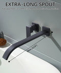 Matte Black Wall Mount Tub Filler Faucet With Extra Long Spout installed over modern bathtub
