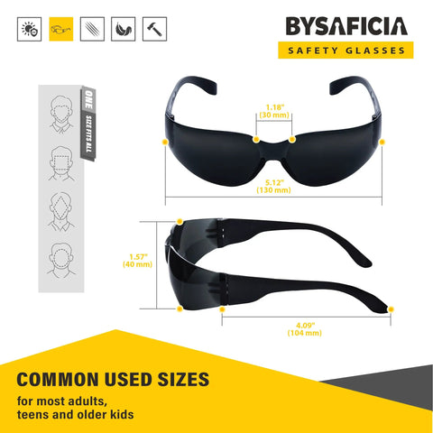 Bulk Pack Of Twenty Four Tinted Safety Glasses With Smoke Lenses And UV Protection Premium Polycarbonate Build Meets Ansi Z87 Standards dimensions and usage guide