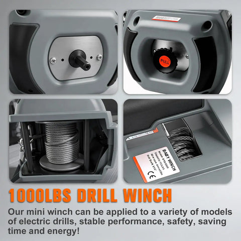 Portable Drill Winch 1000 Lb Pulling Capacity With 40 Foot Alloy Steel Wire Rope lightweight design and components