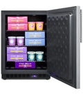 Top Notch Frost Free Undercounter Upright Freezer With Slick Stainless Body No Fuss Digital Temperature Settings And Plug And Play Built In Or Freestanding Fit For Your Ultimate Kitchen Setup, showcasing gelato and sorbet containers.