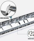 Close-up of Beefy Drawer Slides With Lock And Soft Close Full Extension Ball Bearing Detachable Sides For Cabinets And Tool Chests Fits 300mm 500mm Or 950mm Length 1 Pair with 2mm steel plate and stainless steel balls.