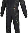 Black XXL Go Kart Racing One Piece Cordura Suit for Adults with two-layer comfort inside mesh liner, velcro collar, elastic cuffs.