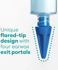 Close-up of Easy Water Rinse Ear Wax Removal Kit's blue Quad Stream tip with flared design and four exit portals.