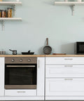 Modern kitchen with white cabinets featuring 30 Pack Brushed Nickel Cabinet Pulls 7-3/8 Inch Long Stainless Steel Kitchen Drawer Handles.