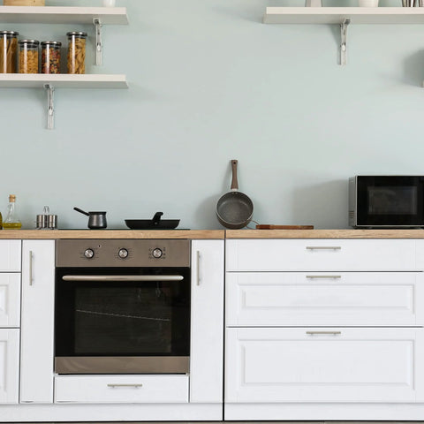 Modern kitchen with white cabinets featuring 30 Pack Brushed Nickel Cabinet Pulls 7-3/8 Inch Long Stainless Steel Kitchen Drawer Handles.