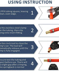 Instructions showing Pro Grade Pex Cinch Clamp Crimp Tool Kit With Stainless Steel Clamps Ratchet Self Release for pipe crimping