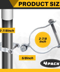 Image showing Beefy Four Pack Chain Link Gate Hinges For Fence Posts Three Inch Hinge in use, 2-7/8-inch OD, 5/8-inch bolt, and galvanized steel.