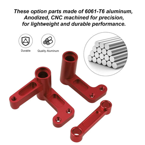 Aluminum Steering Bellcranks And Drag Link For One Tenth Scale Traxxas Slash 2WD Rustler VXL Bandit Replaces Part 3743 Red CNC Machined Upgrade Includes Hardware And High Precision CNC Aluminum Build For Reliable Steering And Easy Upgrade, red CNC aluminum steering bellcranks and drag link with hardware