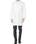 Professional Lab Coat For Men And Women Long Sleeve White Unisex Size Large shown on male model in cotton polyester blend
