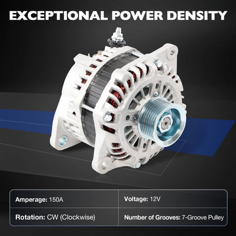 Front view of Drop In 12V 150A Alternator Replacement For Murano 2015 2017 Pathfinder 2013 2017 Infiniti QX60 2014 2016 JX35 2013