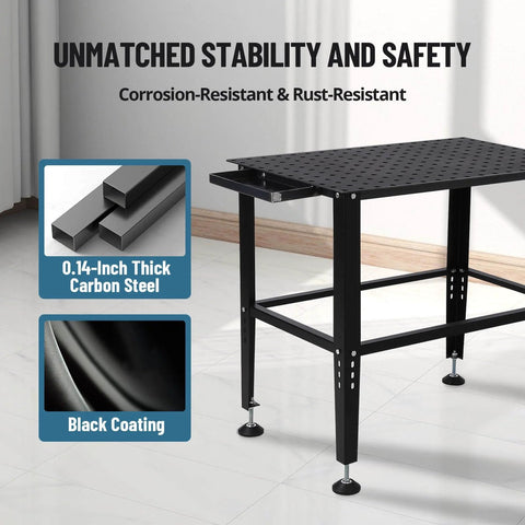 Beefy Heavy Duty 36x24 Welding Table With Five Eighth Inch Tool Holes And Adjustable Legs 1500 Pound Steel Fabrication Workbench