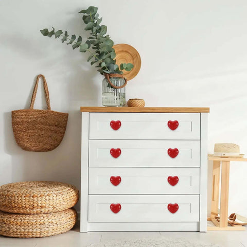 2 Pack Headturner Yellow Ceramic Drawer Knobs Round Dresser Pulls Comes With M4 Screws For Cupboard Wardrobe Total Game Changer For Cabinets Glazed Smooth Handle No Cap Best Upgrade Kitchen Bathroom Decor You Bet Will Impress Friends Today on a white dresser with a wooden top.