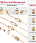 3/16 Inch Copper Coated Brake Line Kit 25 Feet With 20 Fittings And 4 Unions Included Plus Double And Single Flare Tool Kit Rust And Corrosion Resistant For Automotive Fuel And Hydraulic Systems Built Tough showing brass fittings and copper lines