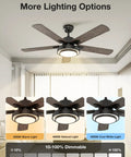 52 Inch Brushed Nickel Ceiling Fan With Remote Control And Dimmable LED Light, 5 Blade Indoor Ceiling Fan With Light Options