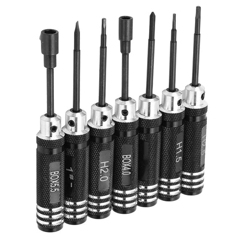 7 Piece Hex Slot Cross Bit Set With High Speed Steel Bits And Aluminum Alloy Handles For RC Models Drones Aircraft And Robot Maintenance Pro Grade Tools
