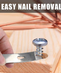 Close-up of a hand using a mini pry bar for nail removal, part of the Four Pack Handy Compact Mini Pry Bar Set For Everyday Carry.