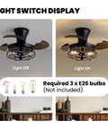 Light switch display of 48 Inch Retractable Ceiling Fan With Lights In Black Cage Dope Industrial Fandelier