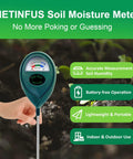 Hand using Pack Of 4 Green Soil Moisture Meters For Plants, Soil Tester And Hygrometer For Garden, Farm And Lawn, Battery Free