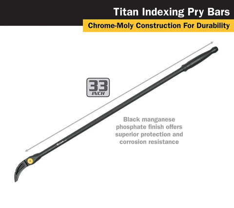 Beefy Indexable Pry Bar 33 Inch With 180 Degree Rotating Head Eleven Fixed Angles Quick Lock Thumb Knob Chrome Moly Steel Heavy Duty Pry Tool