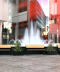 Heavy Duty 55 Inch Outdoor Portrait Kiosk Weatherproof Digital Signage Enclosure displayed near a fountain in an urban setting.