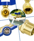Real Deal Two Pack Brass Garden Hose Bib Featuring Quarter Turn Handle And Half By Three Quarter Inch Pipe Thread with water flowing.