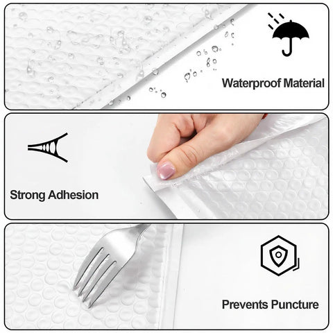 Waterproof material, strong adhesion, and puncture prevention of 100 Pack 6x10 Inch Bubble Mailers With 6x9 Inch Inner Size Self Seal Padded Envelopes Opaque Poly Wrap Waterproof Shipping Bags For Jewelry Makeup Small Biz demonstrated.